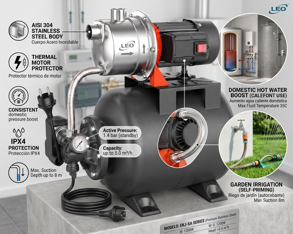 Kit Hidroneumático Doméstico 1,0 HP LEO EKJ-802SA5 220V (20L)
