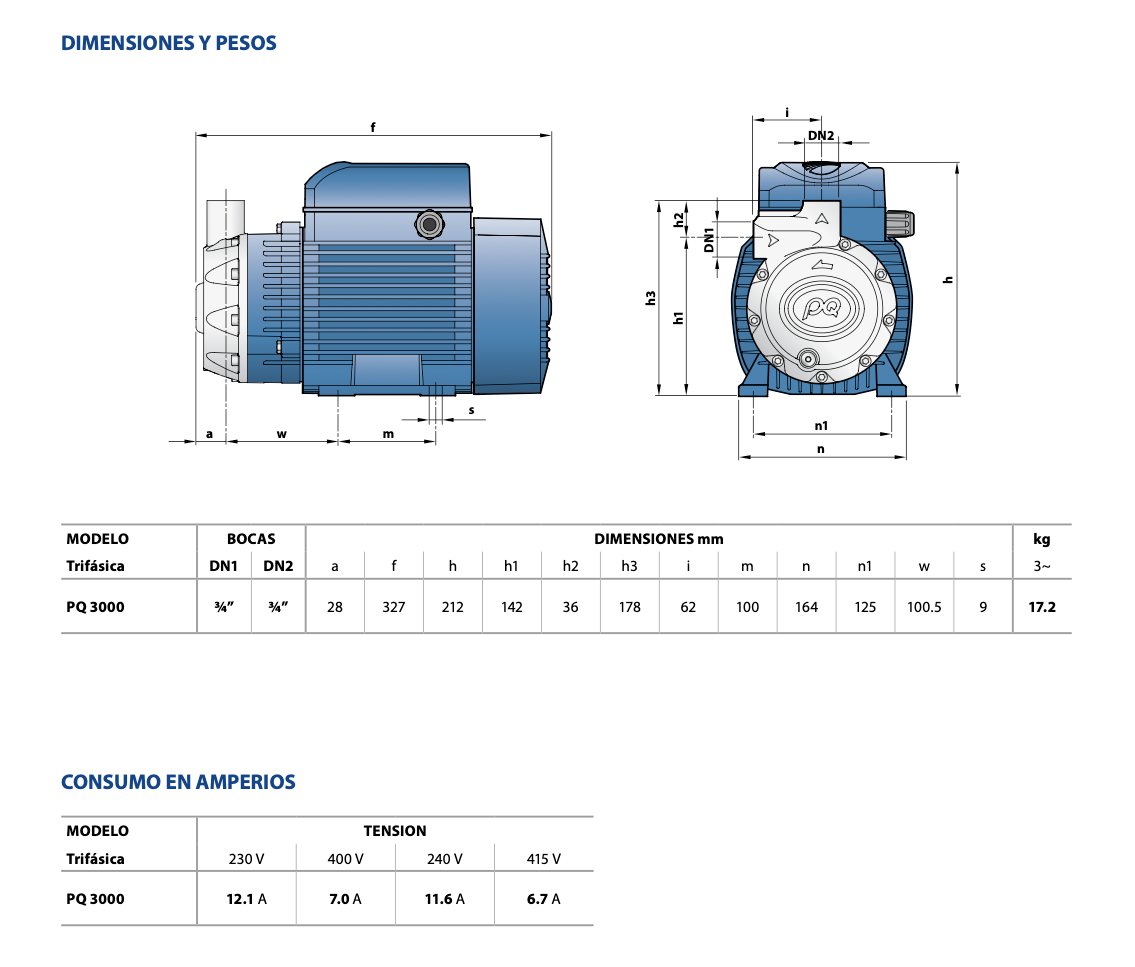 Bomba Periférica Alta Presión Inox 316 3 HP PEDROLLO PQ 3000 (380V)
