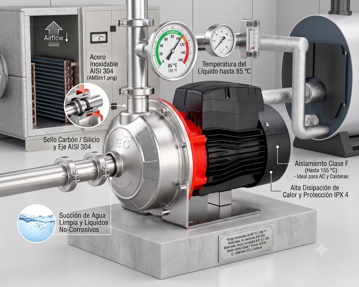 Bomba Centrífuga Acero Inoxidable 1 HP LEO AMSm 210/0,75 220V (1½" x 1¼")