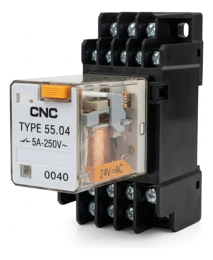 Relé Electromecánico CNC 55.04 de 14 Pines 24 V DC 4CO 5 A
