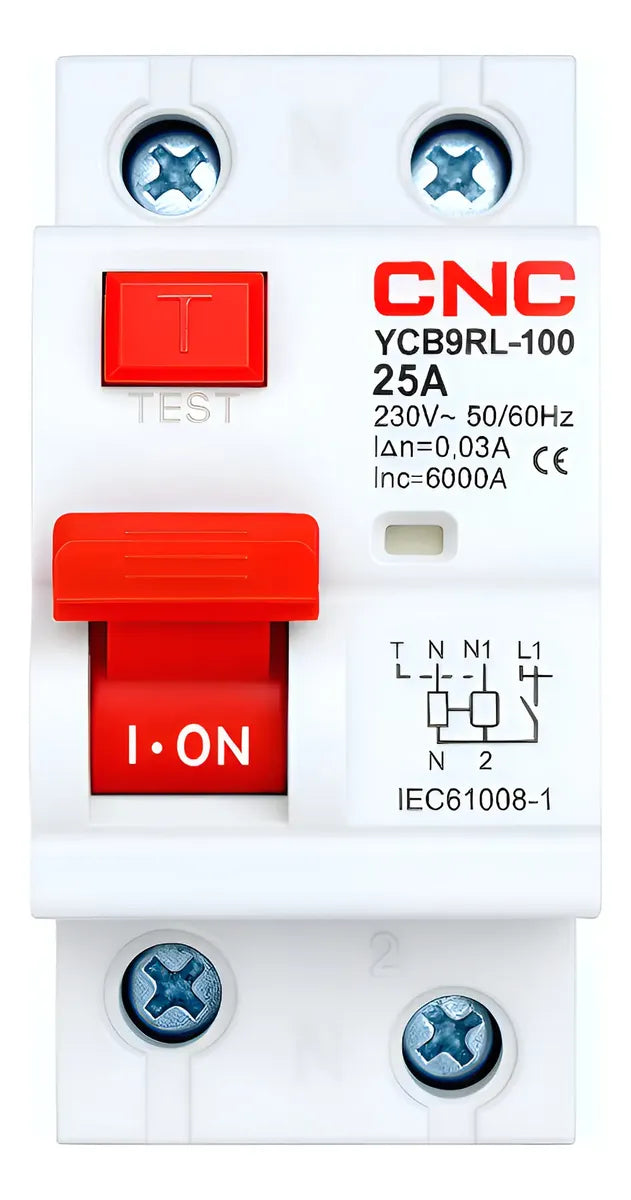 Interruptor Diferencial RCCB 2P 25 A 30 mA Tipo AC 6 kA 230 V CNC