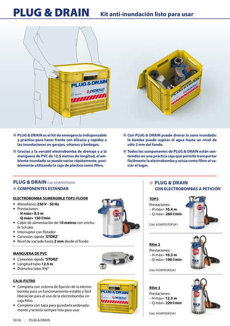Kit Emergencia Anti-Inundaciones (Bomba + Manguera + Caja Filtro) PEDROLLO PLUG & DRAIN TOP 2 FLOOR