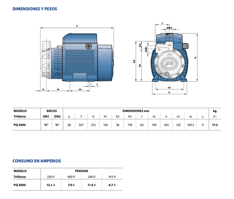 Bomba Periférica Alta Presión Inox 316 3 HP PEDROLLO PQ 3000 (380V)