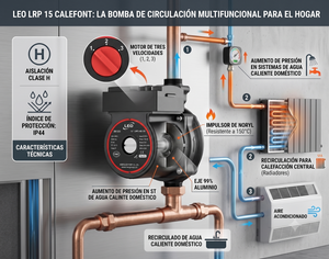 Bomba Recirculadora Calefacción Central 3 Velocidades LEO LRP 15-40B/130 220V (G 1")