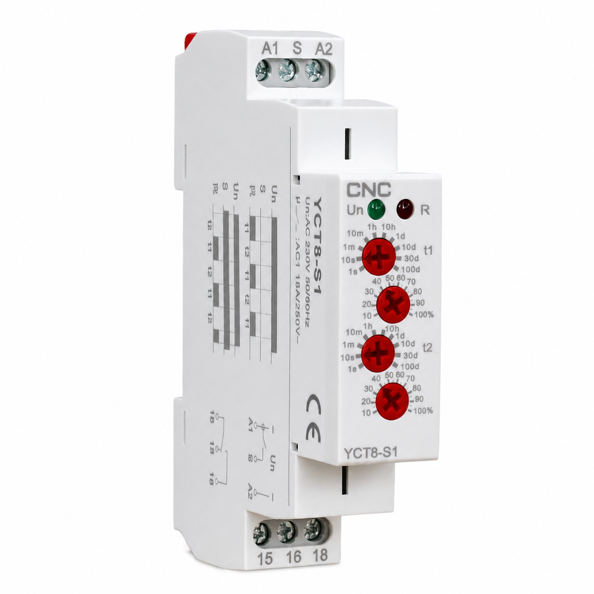 Relé Temporizador Cíclico CNC YCT8-S1 1NO+1NC 0,1 s a 100 Días